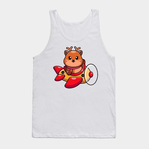 Cute baby deer driving plane cartoon Tank Top by Wawadzgnstuff